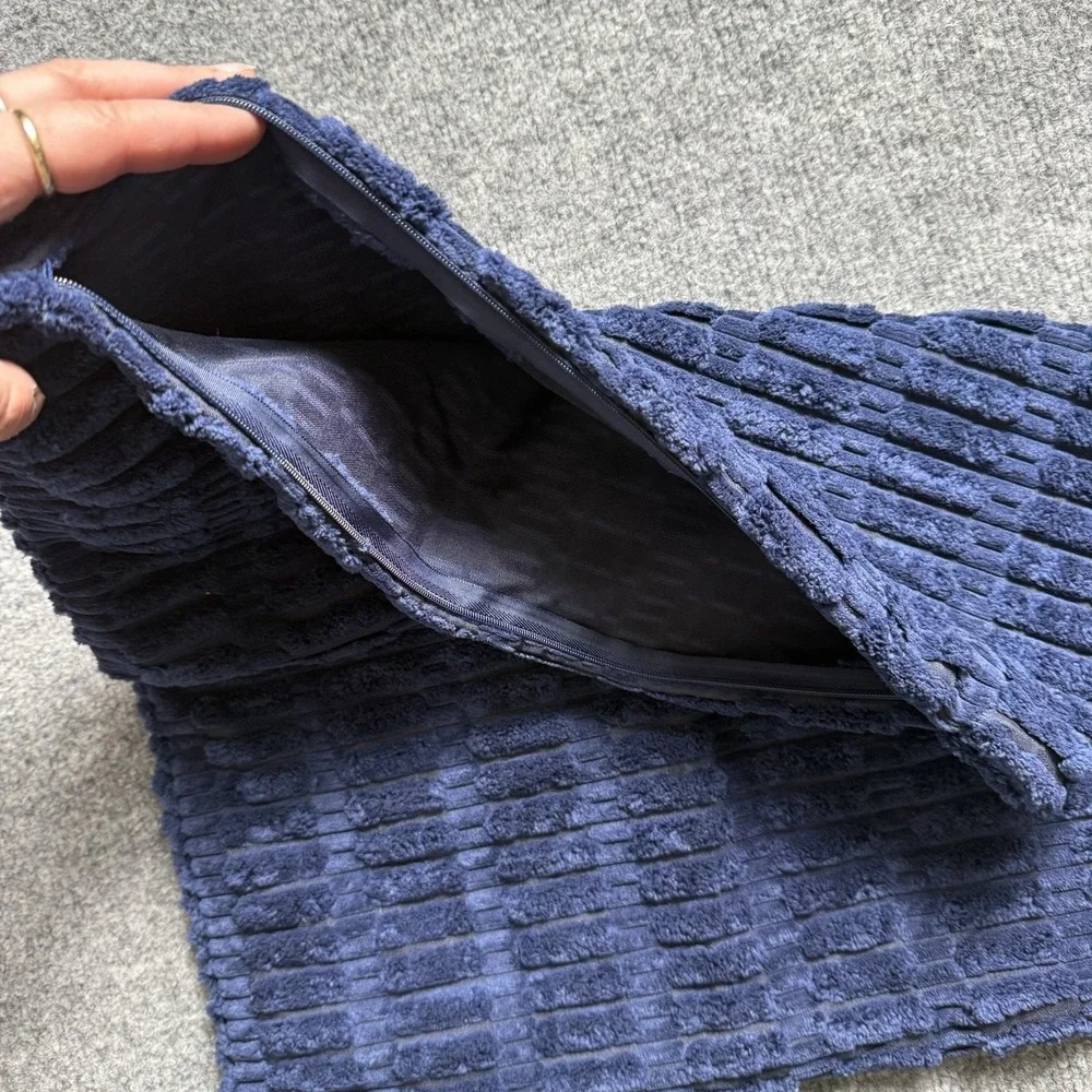 Navy Blue Textured Corduroy Square Cushion Cover Soft Throw Pillow Shell 18x18